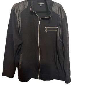 INC Jacket Womens 3XL Black Faux Leather Cotton Blend Casual Zippers Full Zip